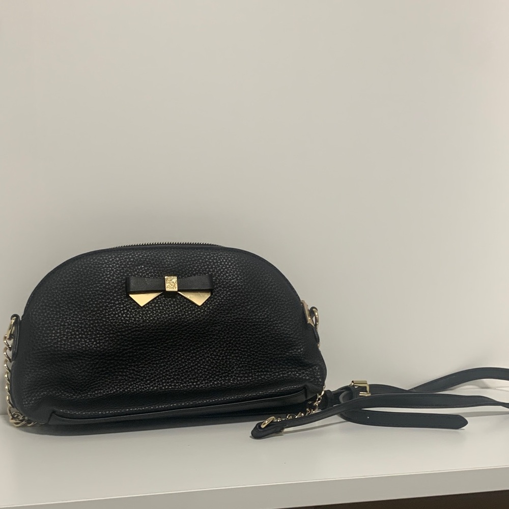 Anne Klein Black Cosmetic Bag with Gold Bow Accent